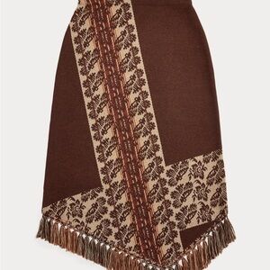 Ralph Lauren Double RL | Fringe-Trim Wool Jacquard Asymmetrical Skirt